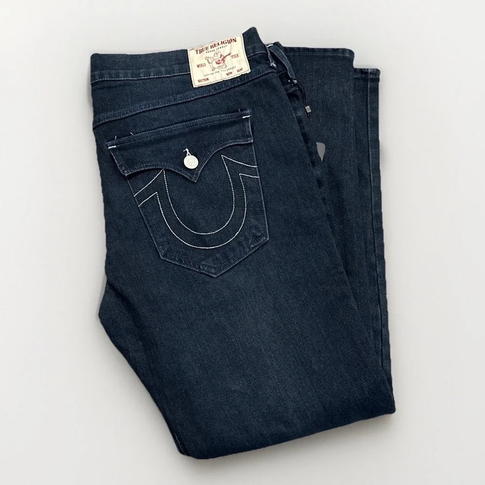 True Religion Jeans Mens 40 Rocco Relaxed Skinny Dark Scorched NWT Flap